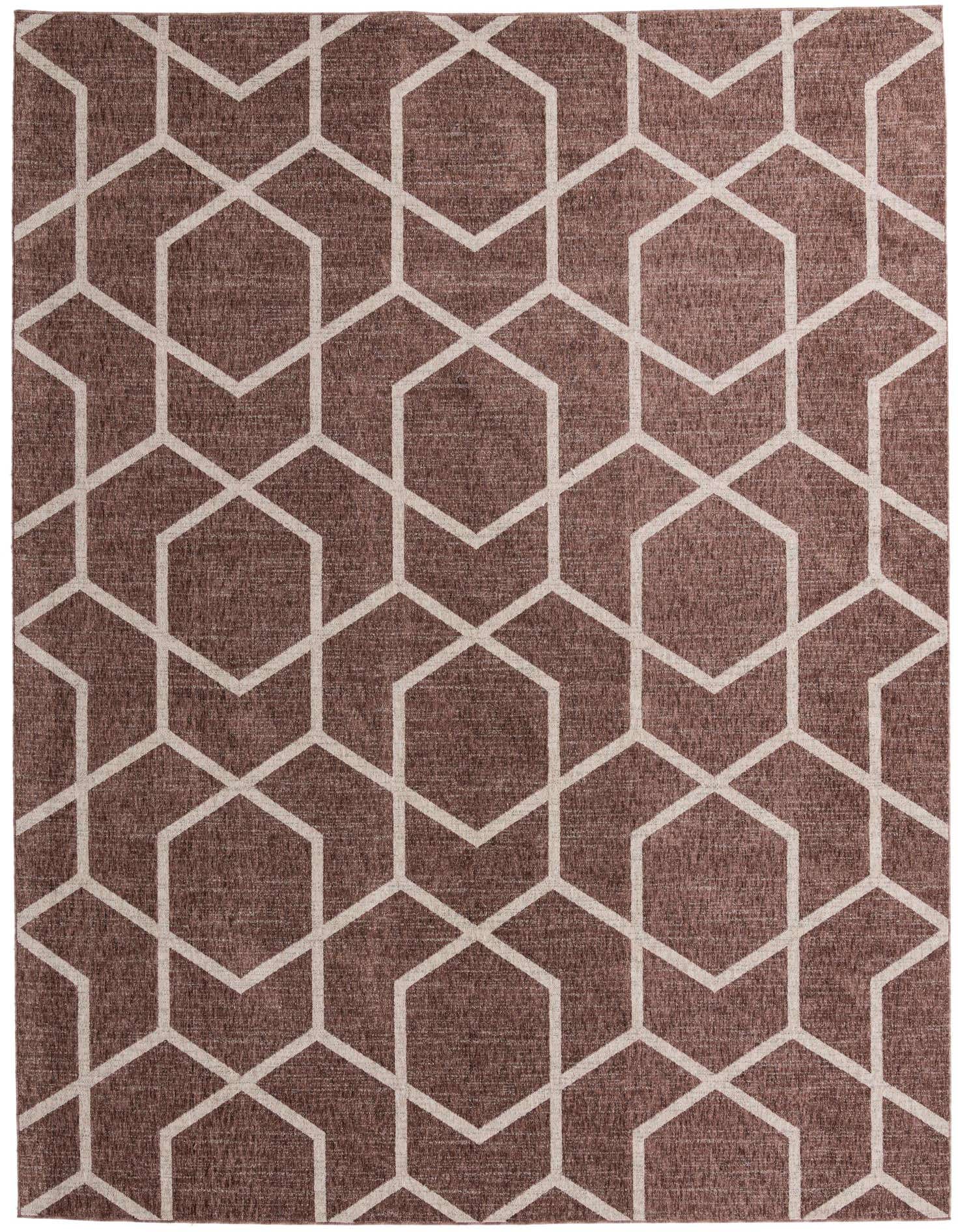 A 10x13 rectangular Eco Trellis rug in pink, featuring a modern geometric trellis pattern with light pink lines on a darker pink background.