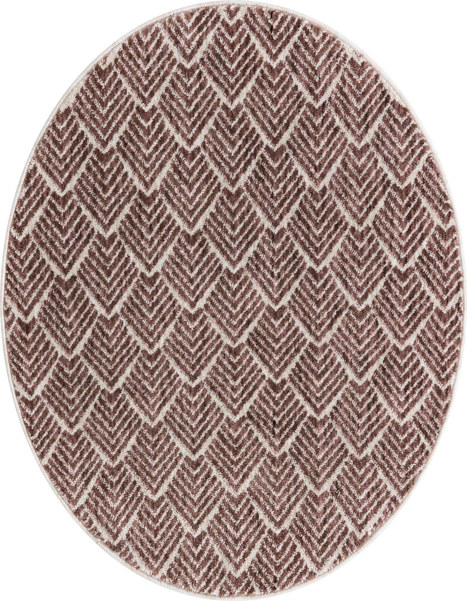 A 3' 3 round pink modern trellis rug made from recycled polyester, featuring a repeating geometric pattern.