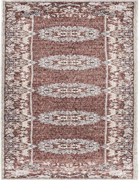 A 12 ft runner rug in shades of pink with a traditional medallion pattern and floral border, ideal for a hallway.