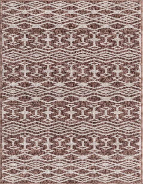 A long 8 ft runner rug featuring a modern trellis pattern in varying shades of pink, ideal for a hallway or kitchen.