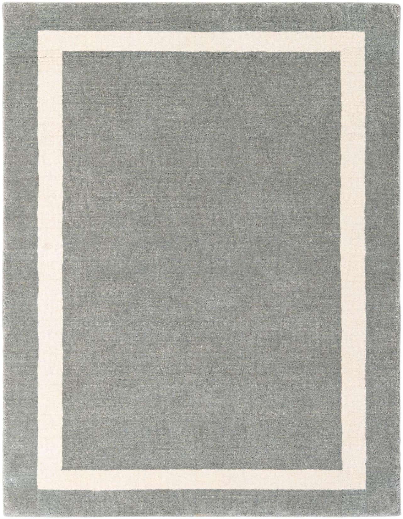 A 3x5 rectangular gray area rug with a thick off-white border, showcasing its medium pile texture.