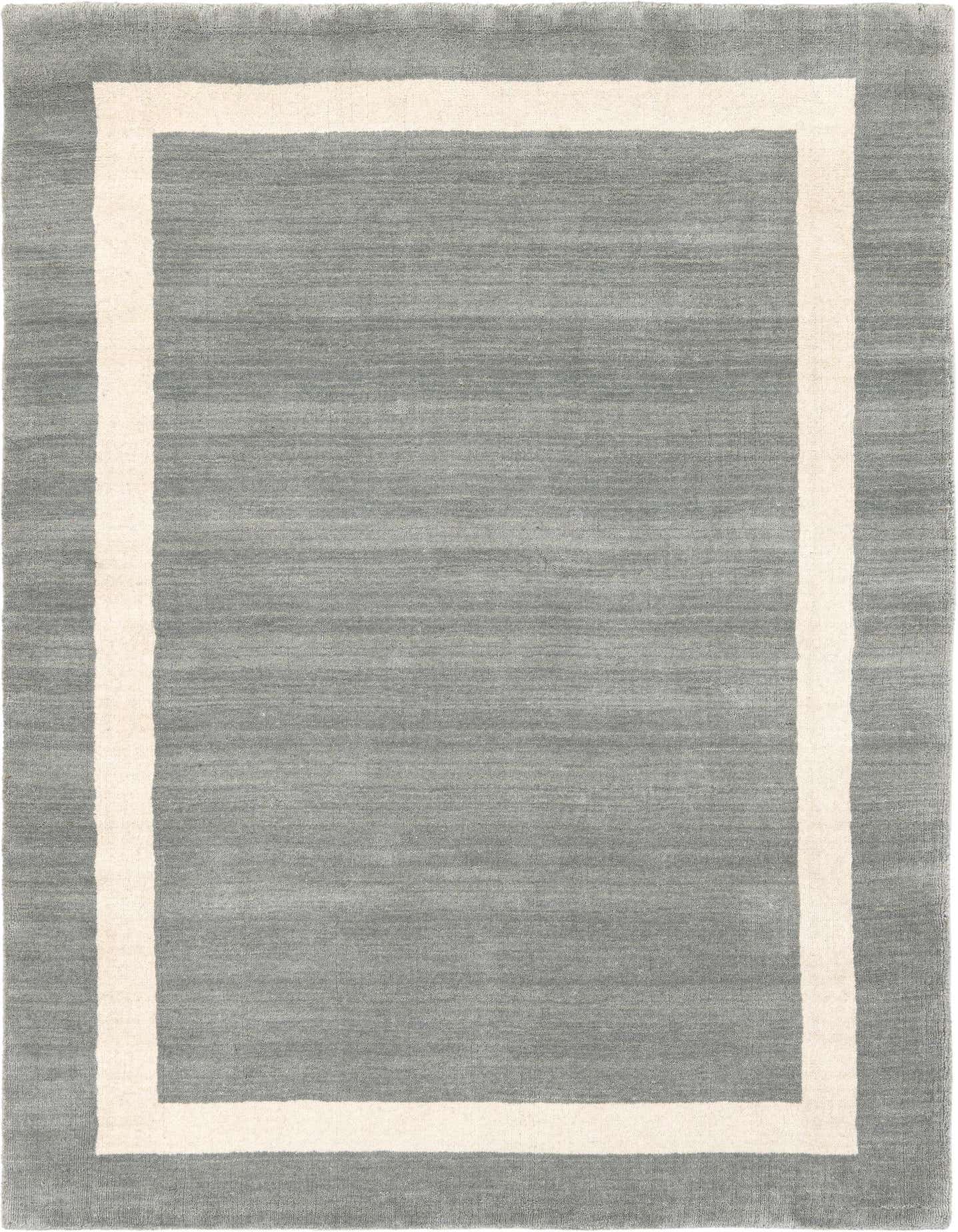 A 4x6 rectangular gray area rug with a thick off-white border, showcasing its modern solid design.