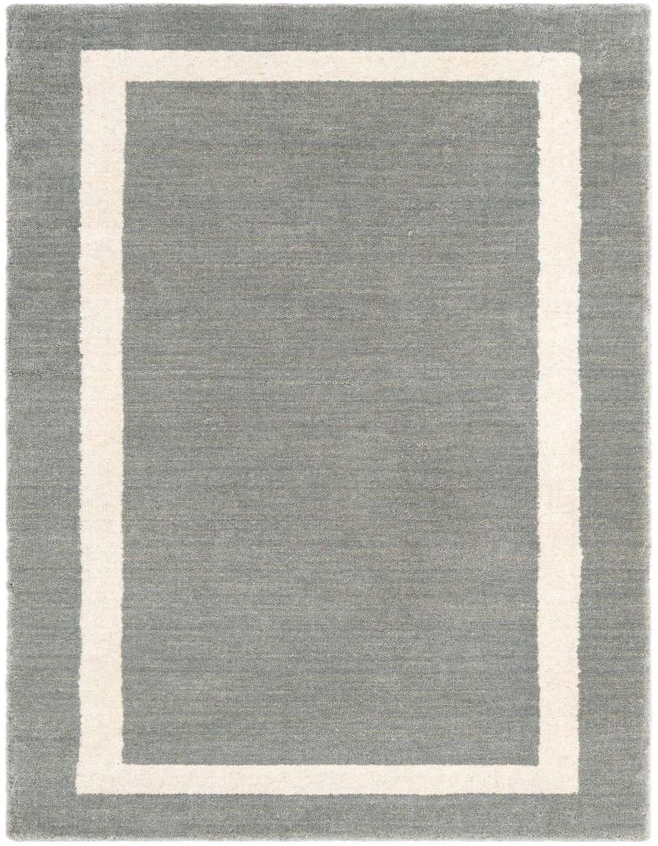 A 4 Ft runner rug in gray with a thick, off-white border, perfect for a modern hallway.