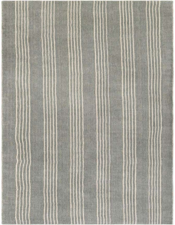 A 10 ft runner rug featuring a modern stripe pattern in varying shades of gray with thin white vertical stripes, ideal for a hallway.