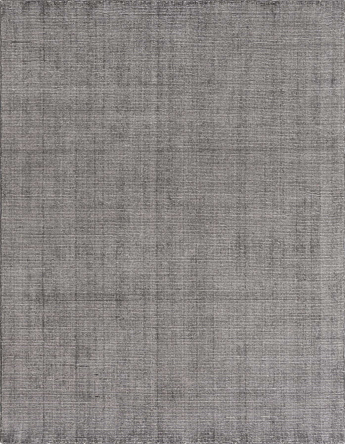 A 6x9 rectangular gray modern wool rug with a subtle textured solid pattern, suitable for a living room.