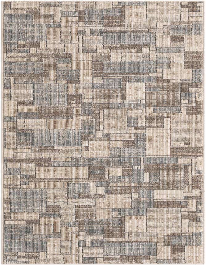 A 6 ft runner rug with a modern abstract pattern in shades of brown, tan, and white, ideal for a hallway.