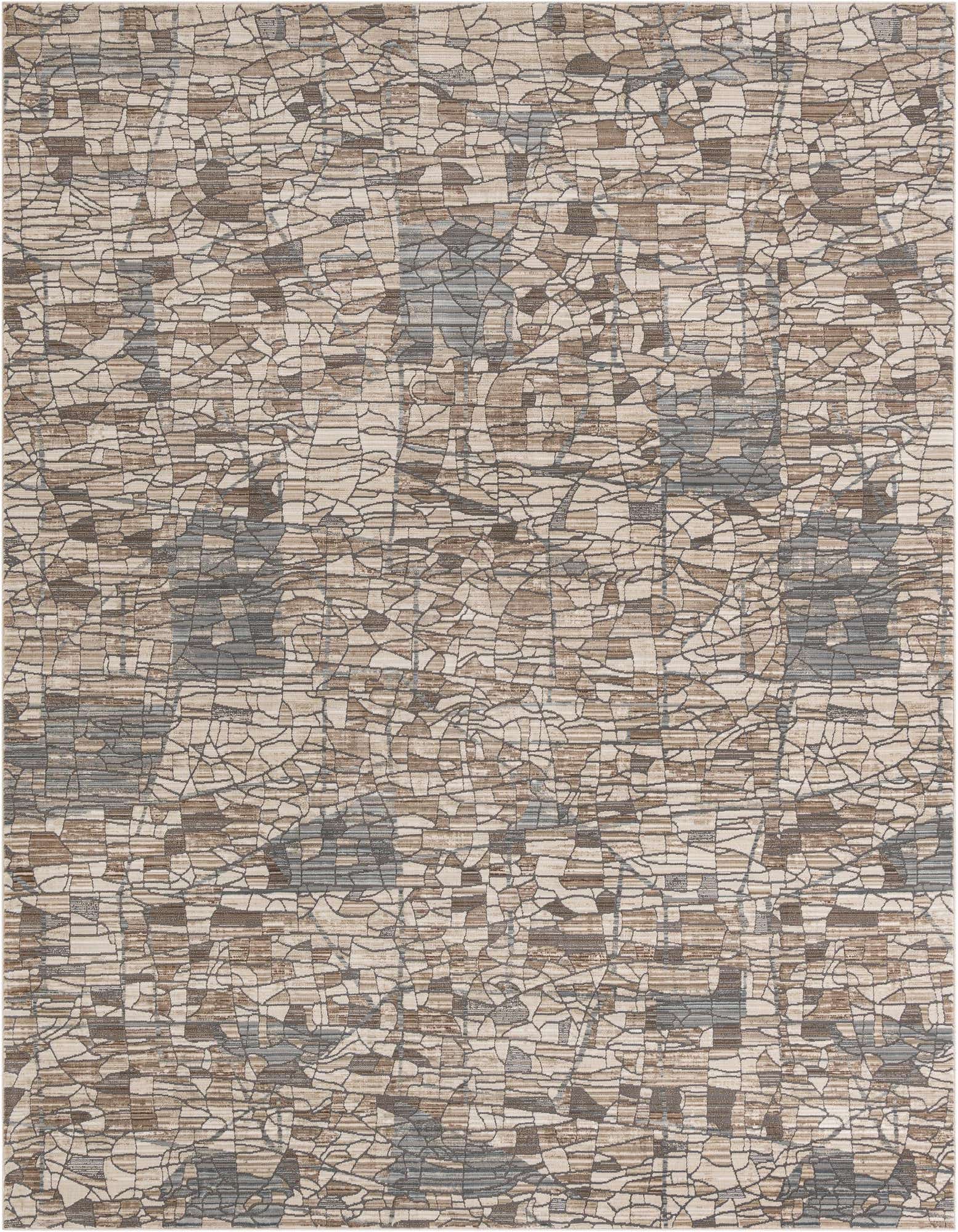 A rectangular 8x10 indoor rug with a textured abstract pattern in shades of brown, tan, and white.