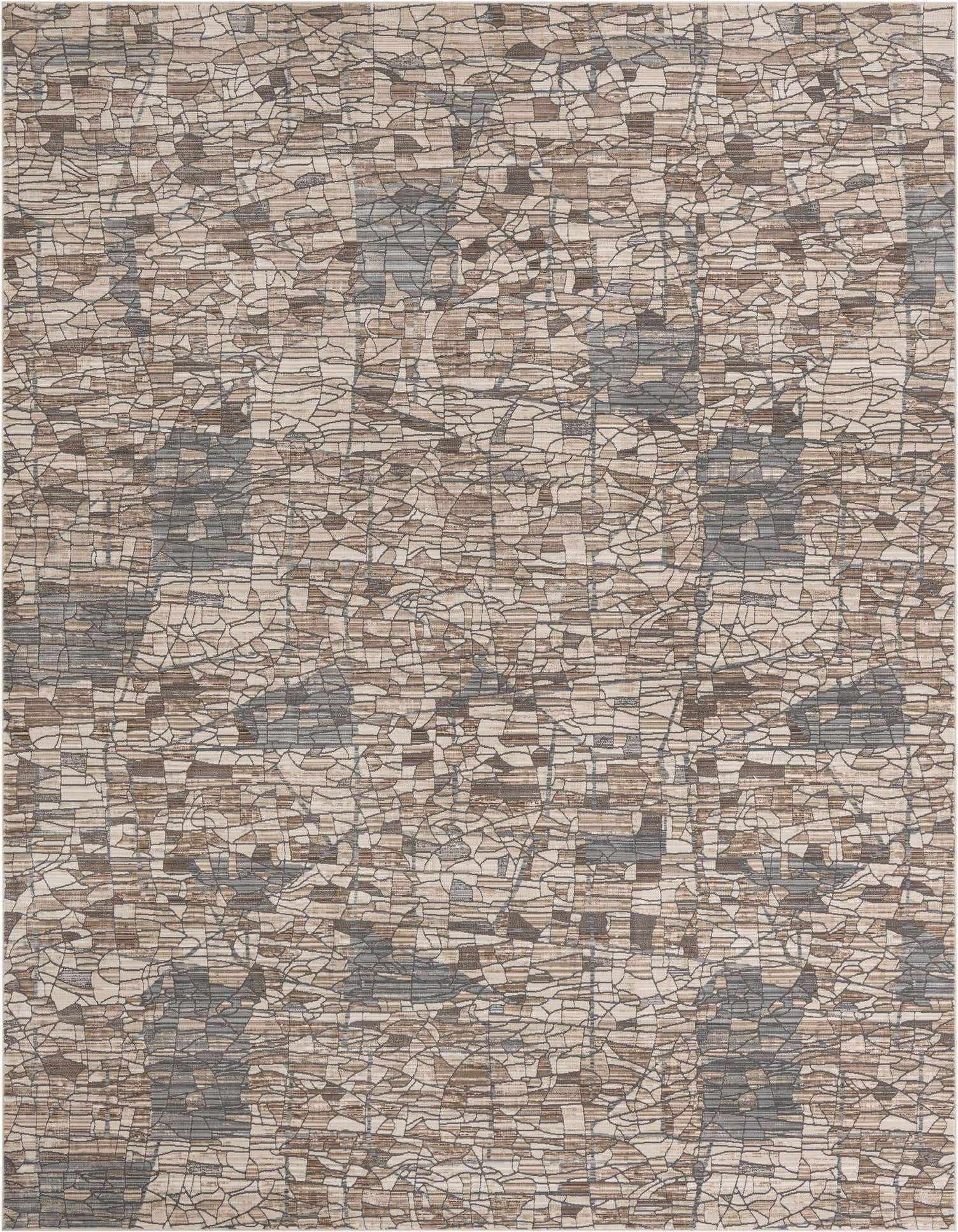 A 9x12 rectangular Rugs.com Silta rug featuring an abstract, cracked earth pattern in shades of brown, tan, and white.