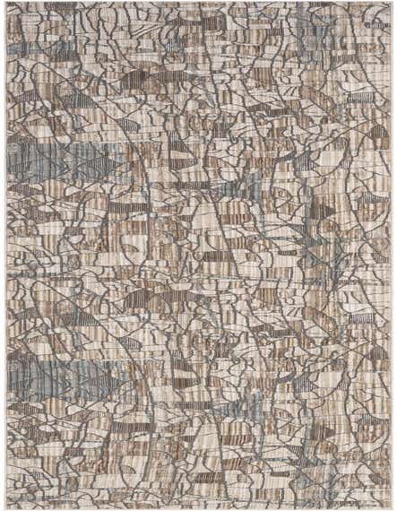 A 12 ft runner rug with an abstract modern pattern in shades of brown, tan, and white, ideal for a hallway.