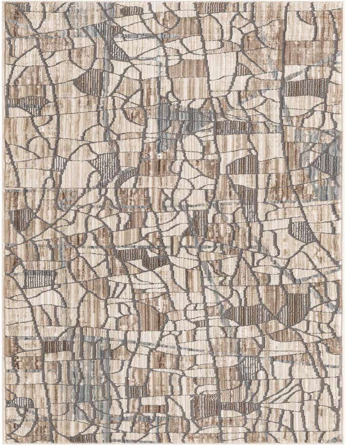 A 6 ft runner rug with an abstract, organic pattern in shades of brown, tan, and white, suitable for a hallway.