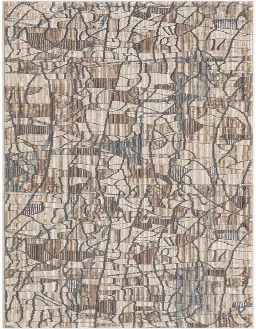 An 8 ft runner rug with an abstract, organic pattern in shades of brown, tan, and white, ideal for a hallway.