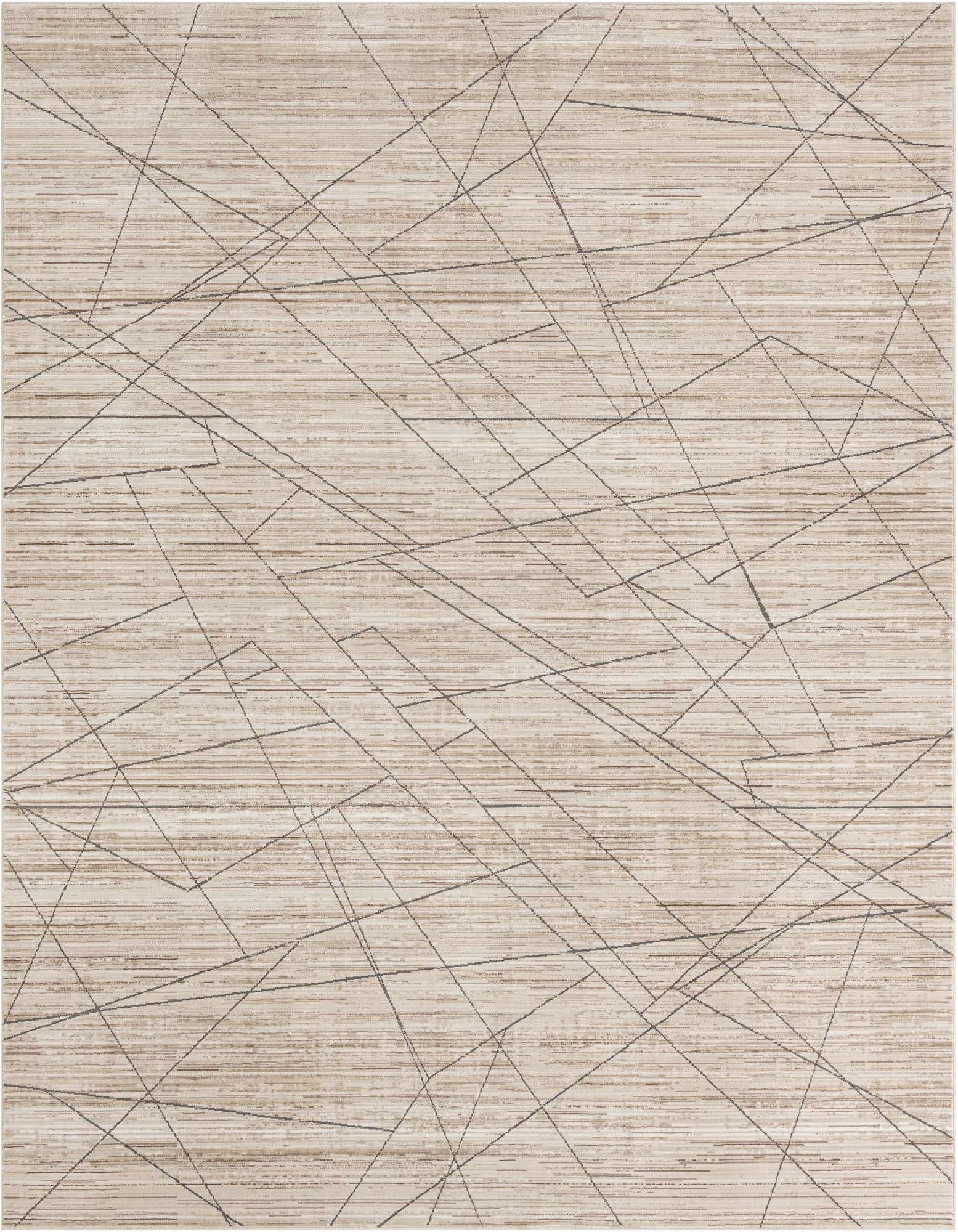 A rectangular 8x10 indoor rug featuring a modern abstract geometric pattern in shades of brown, tan, and white.