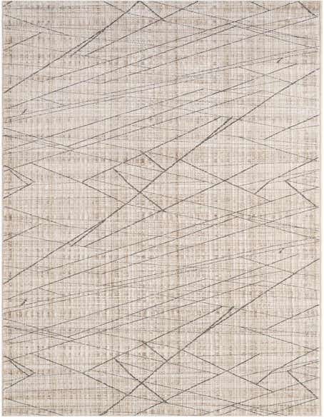 A 12 ft runner rug in shades of brown and tan with a modern abstract linear pattern, ideal for a hallway.