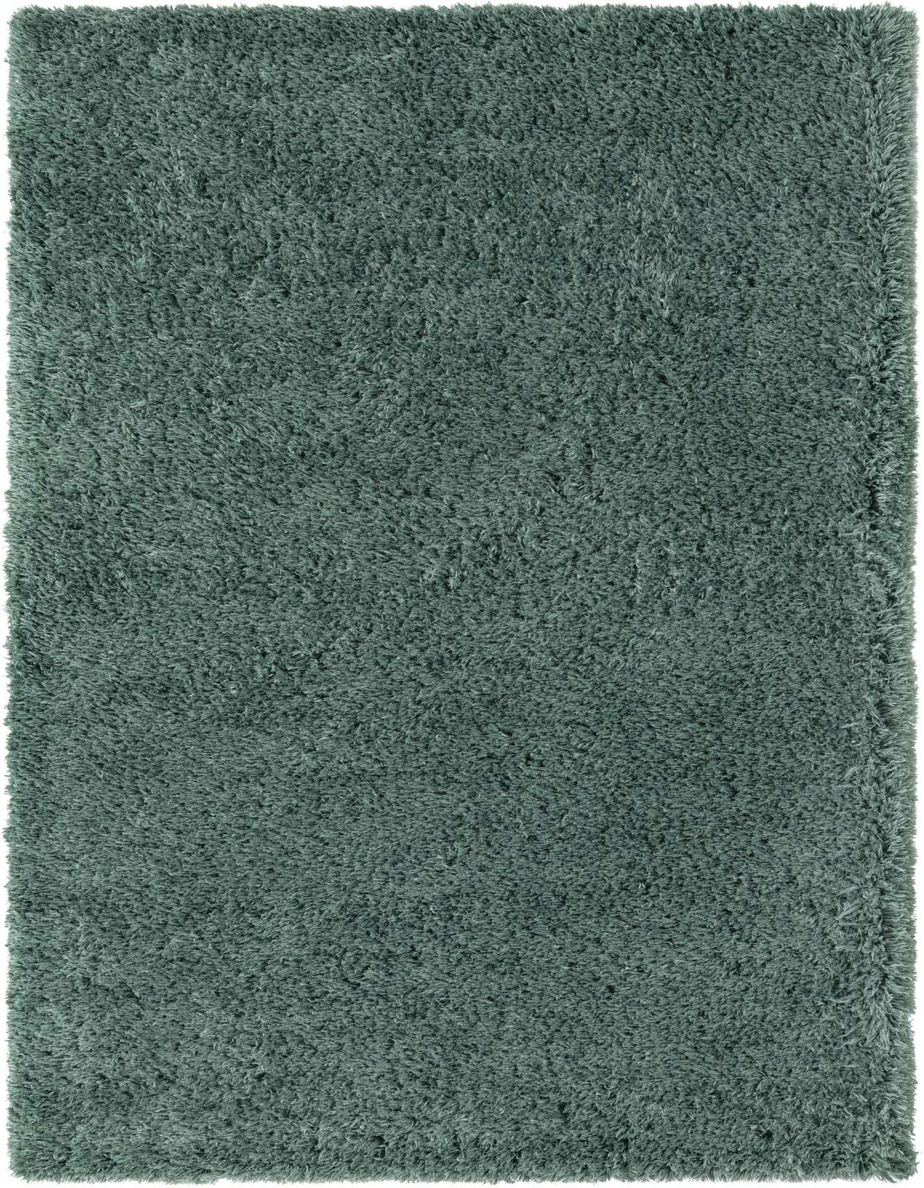 A soft, rectangular 5x8 green shag rug with a textured pile, perfect for a modern living room or bedroom.