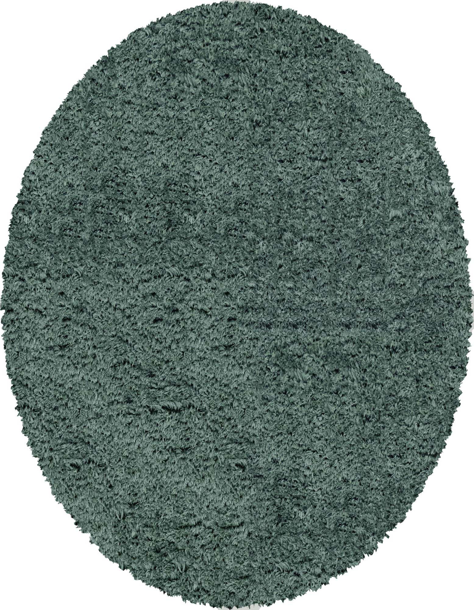 A plush, round 5' 0 x 5' 0 green shag rug, offering a soft, textured surface for indoor spaces.