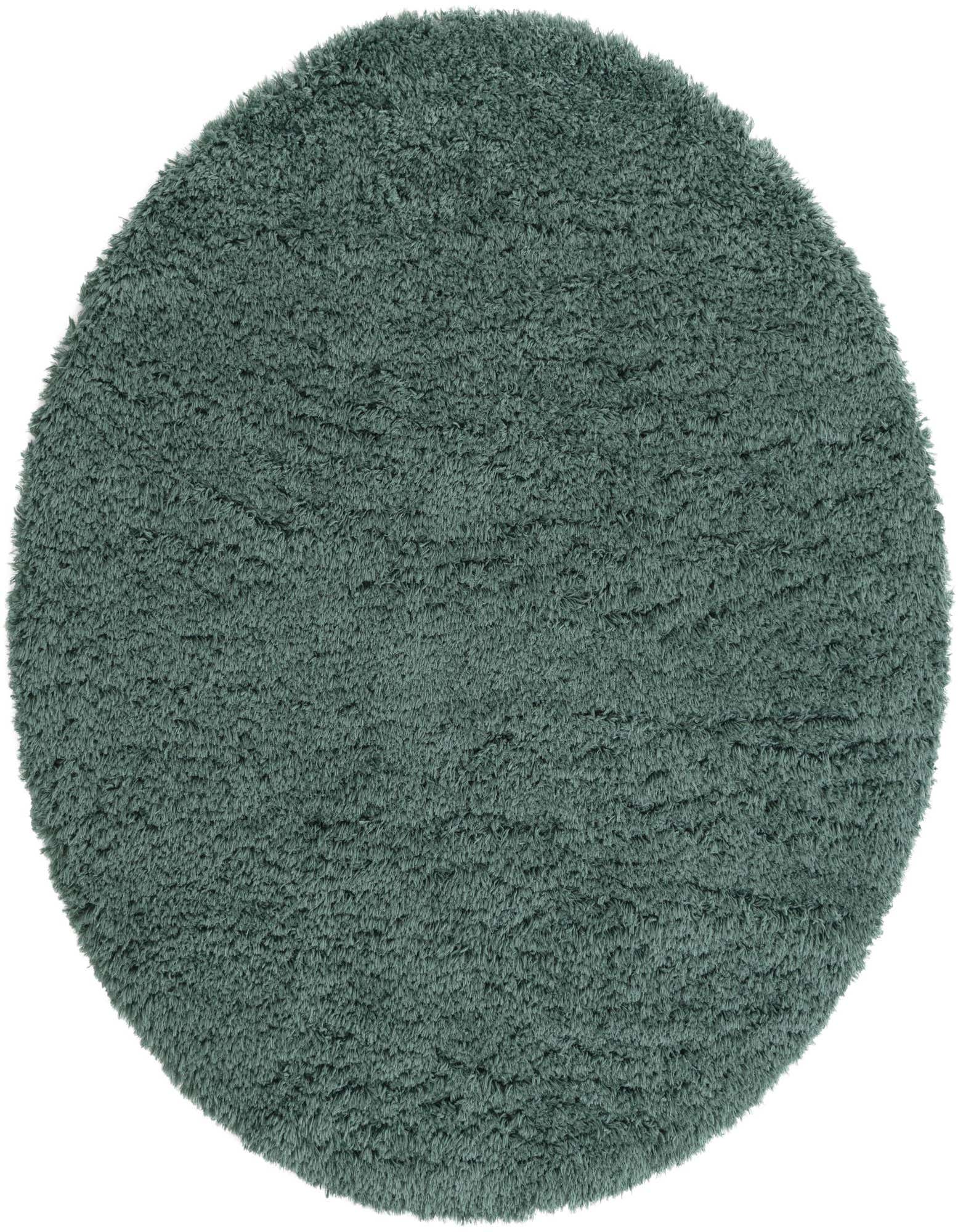 A plush, round 6' 7" x 6' 7" green shag rug, offering a soft, textured surface for indoor spaces.
