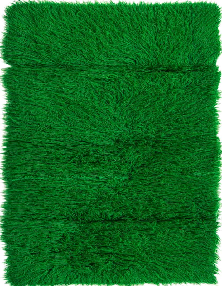 A vibrant green 7 ft runner rug with a plush shag pile, perfect for adding a modern touch to a hallway.
