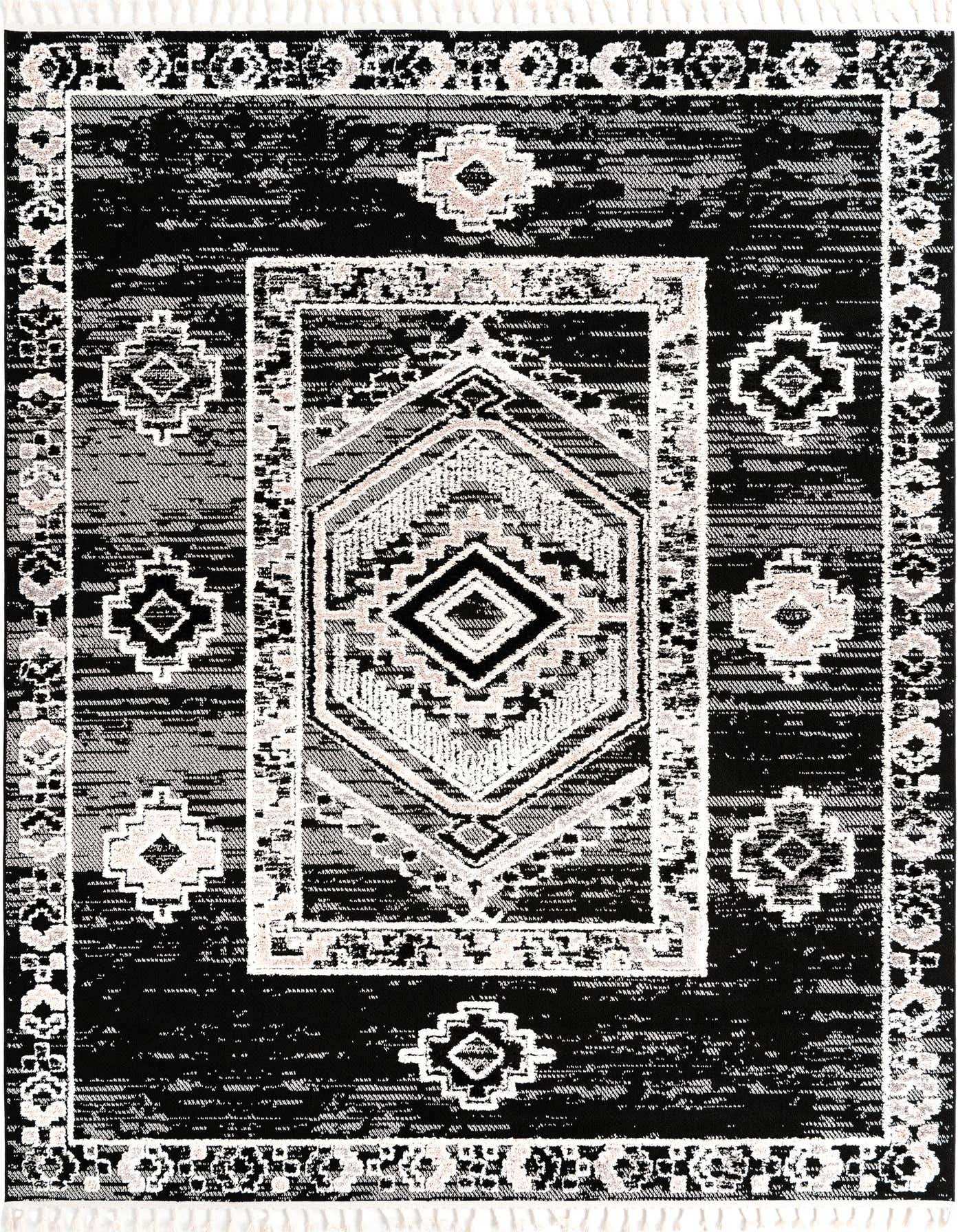 A 9x12 rectangular gray tribal medallion rug with an ornate traditional pattern and textured pile, ideal for a living room.