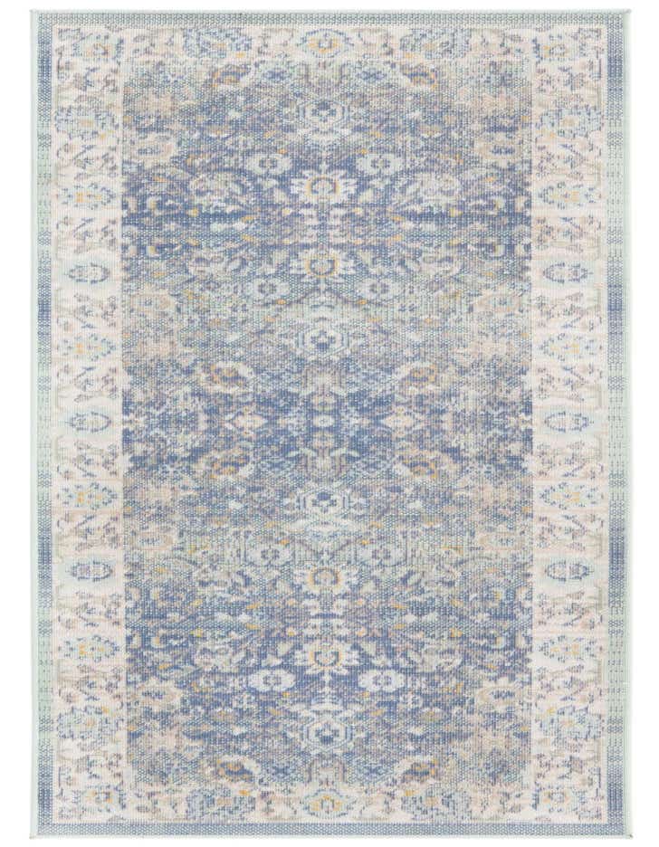 A 6 ft runner rug from the Rugs.com Whitney collection, featuring a faded blue traditional botanical pattern with light borders.