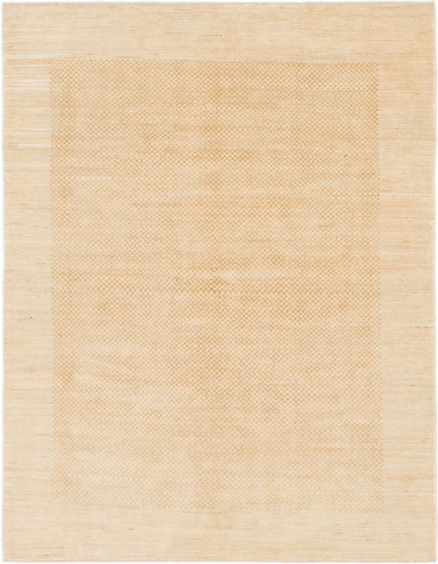 A 6x9 rectangular Kashkuli Gabbeh rug featuring a subtle yellow-gold checkered pattern center and a solid light yellow border.