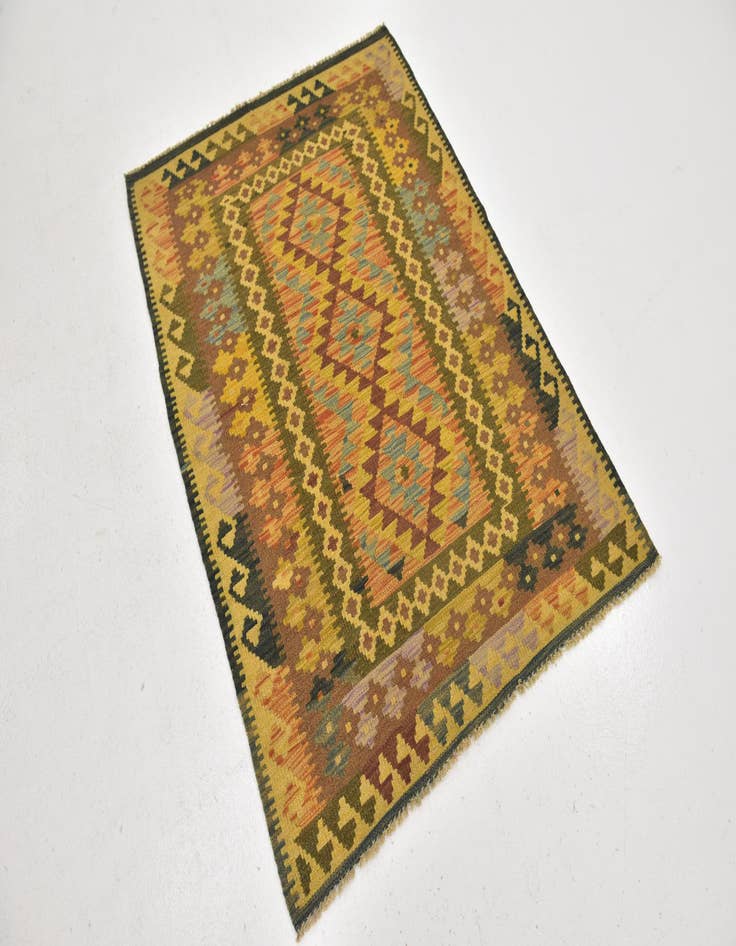 Detail image of  3' 5 x 4' 7  Hand Woven Kilim Maymana Wool Rug