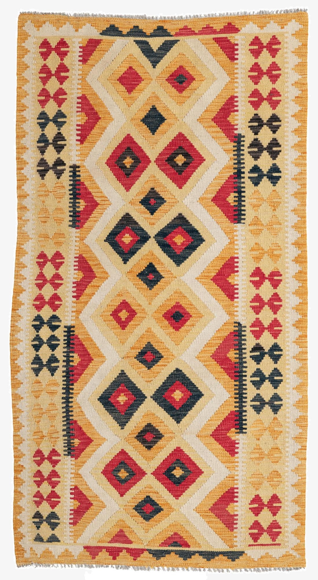  3' 7 x 6' 7  Hand Woven Kilim Maymana Wool Rug