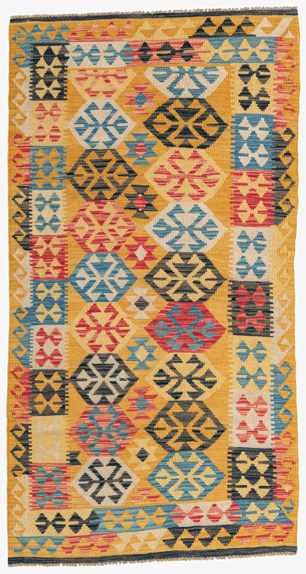  3' 4 x 6' 4  Hand Woven Kilim Maymana Wool Rug