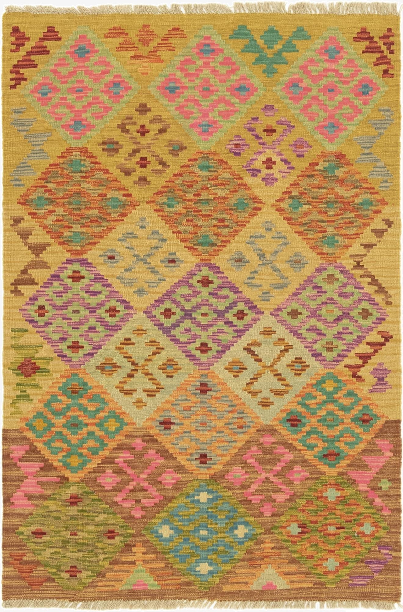 3' 4 x 5'  Hand Woven Kilim Maymana Wool Rug