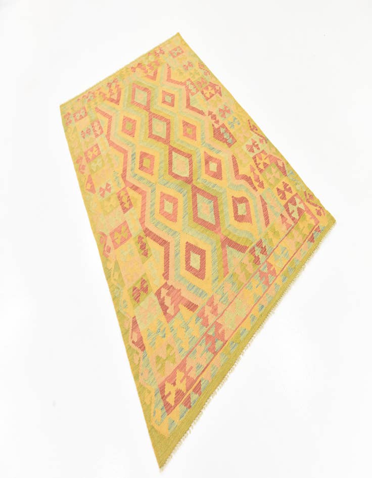 Detail image of  4' 6 x 6' 5  Hand Woven Kilim Waziri Wool Rug