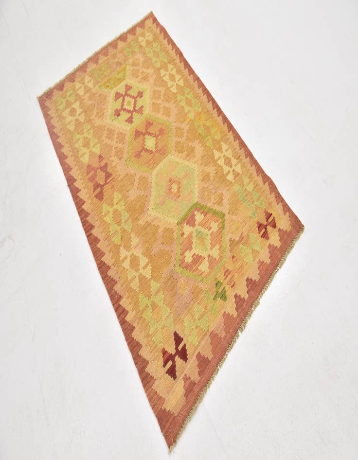 Detail image of  3' 2 x 5'  Hand Woven Kilim Waziri Wool Rug