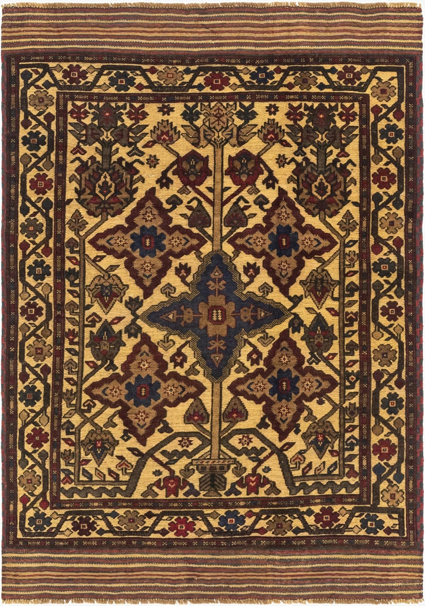  4' 3 x 6' 1  Hand Knotted Sumak Wool Rug
