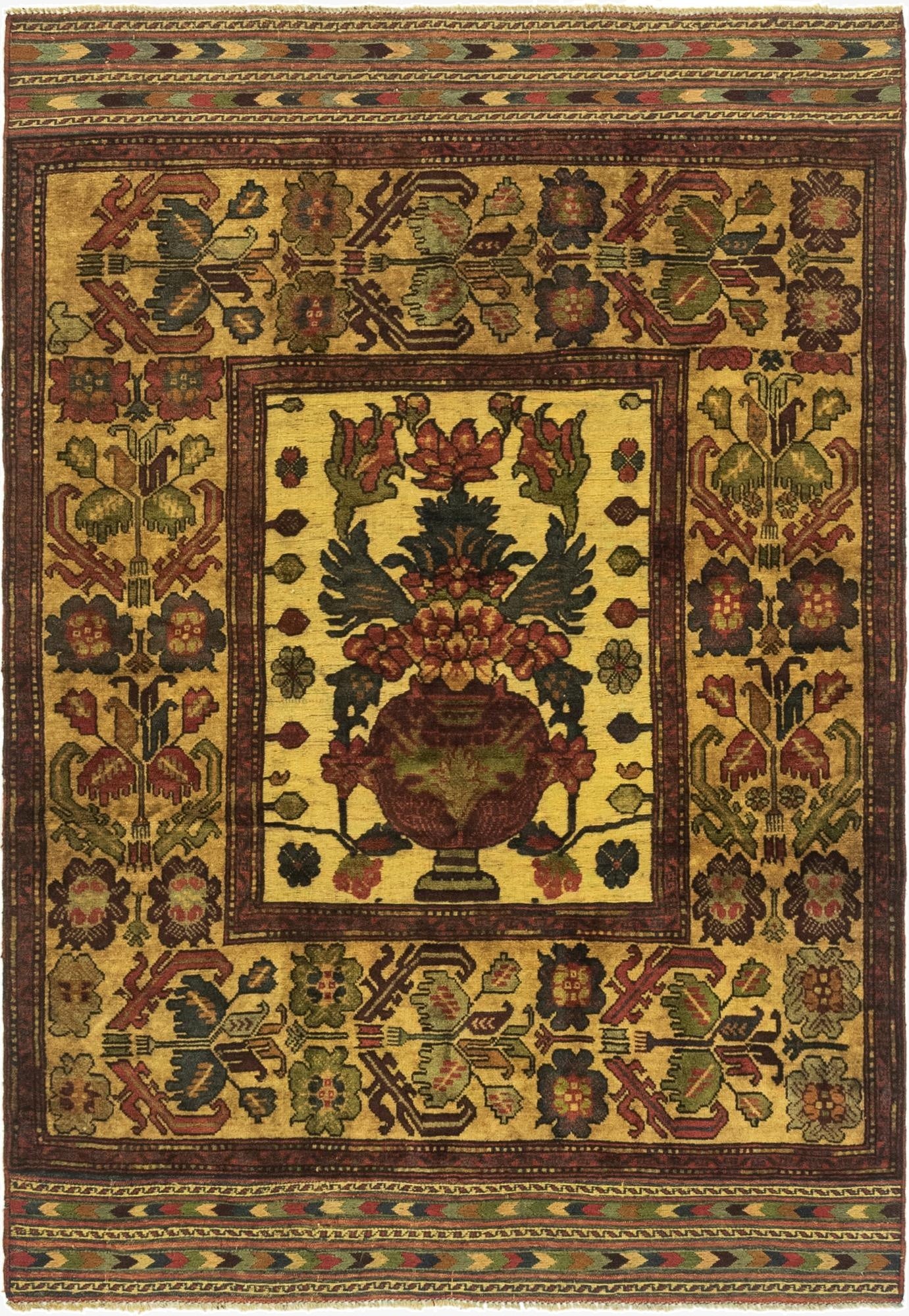  4' 3 x 6' 6  Hand Knotted Sumak Wool Rug