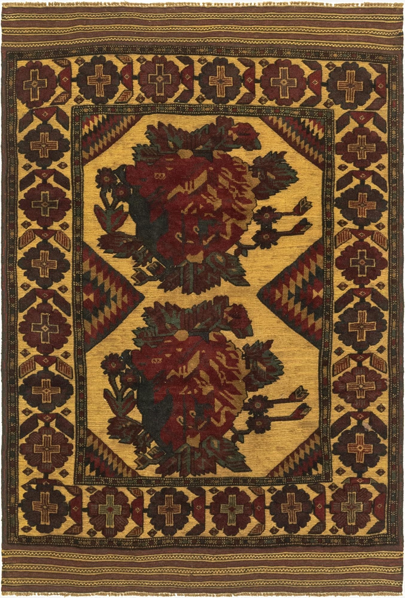  4' 3 x 6' 2  Hand Knotted Sumak Wool Rug