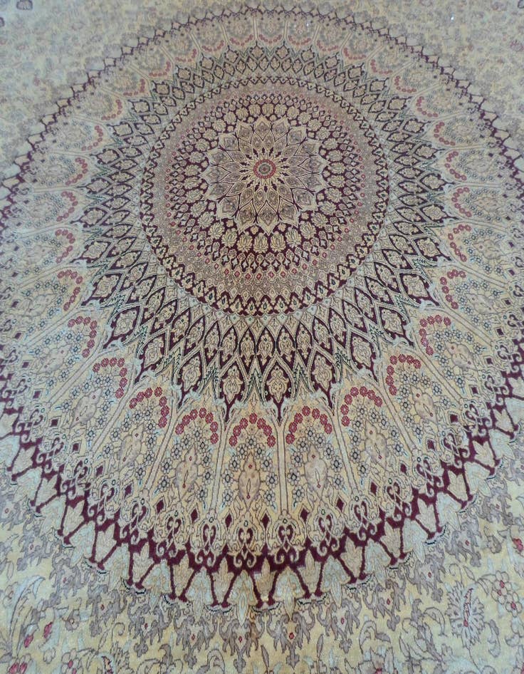 Detail image of  9' 10 x 9' 10  Hand Knotted Qom Persian Round Rug