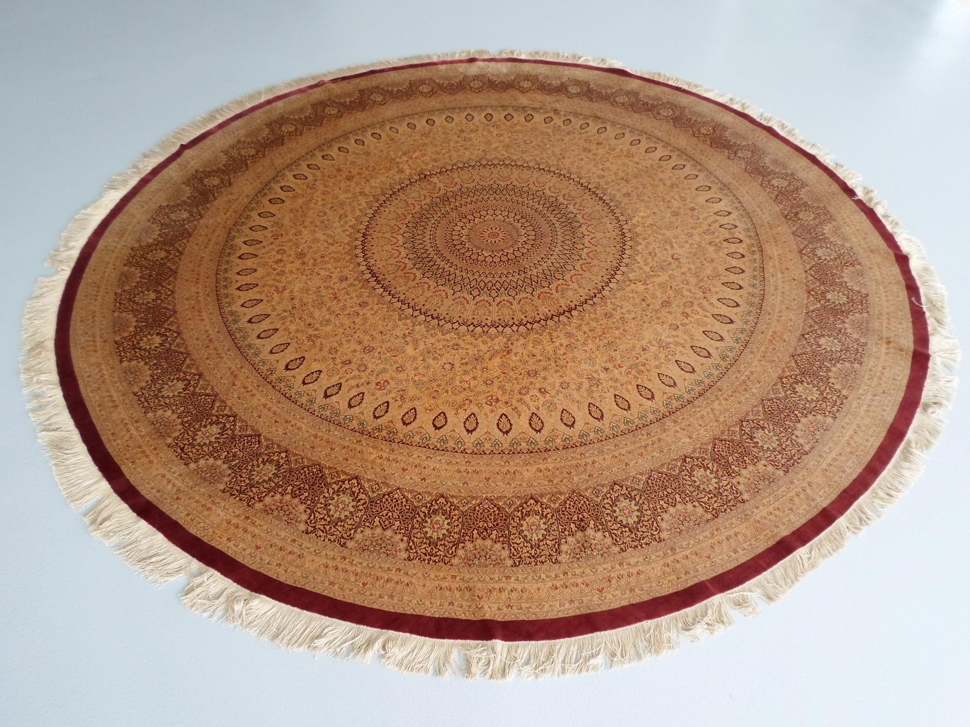  9' 10 x 9' 10  Hand Knotted Qom Persian Round Rug