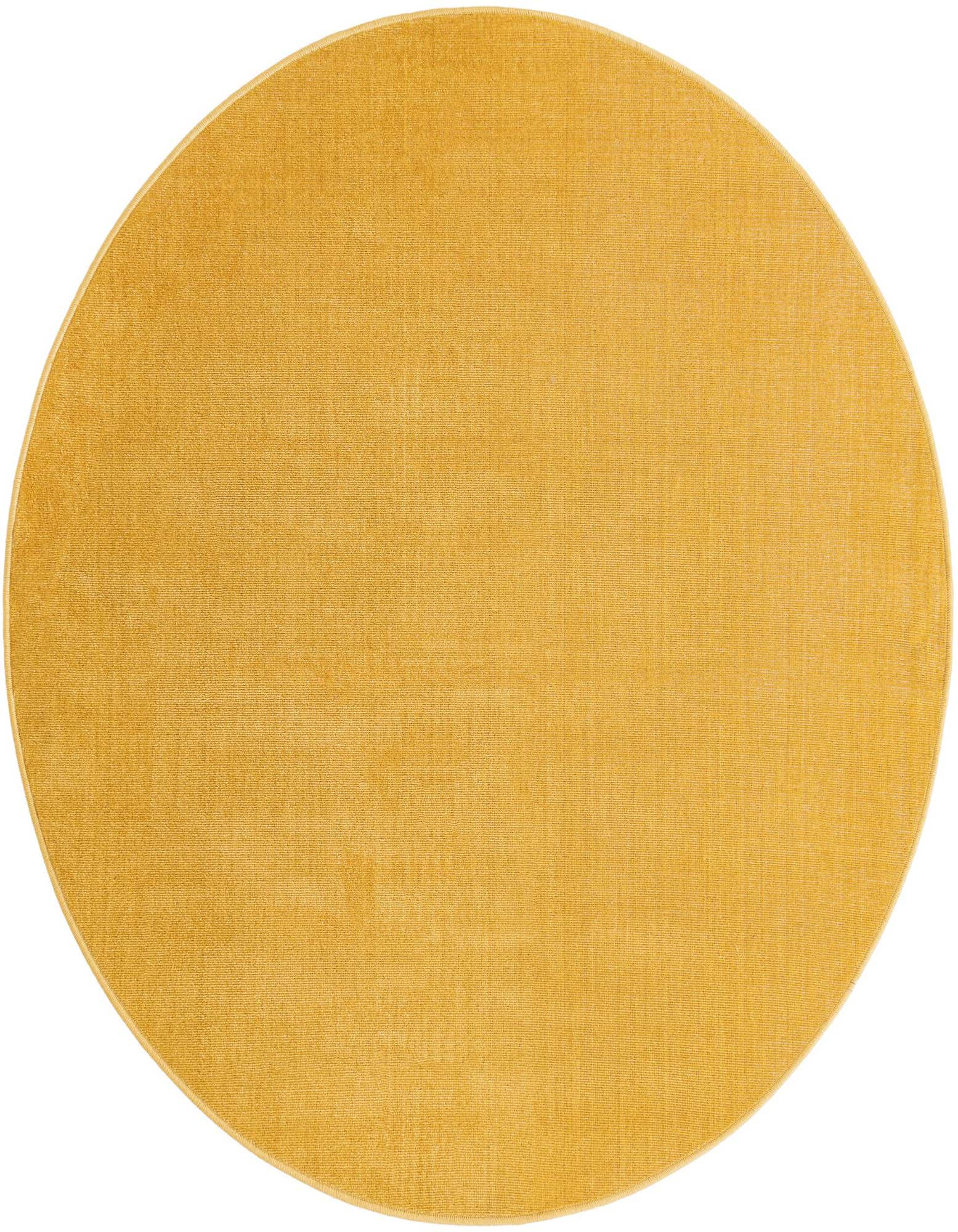 A 5' 3 round yellow area rug with a flat pile, perfect for an urban or transitional indoor space.