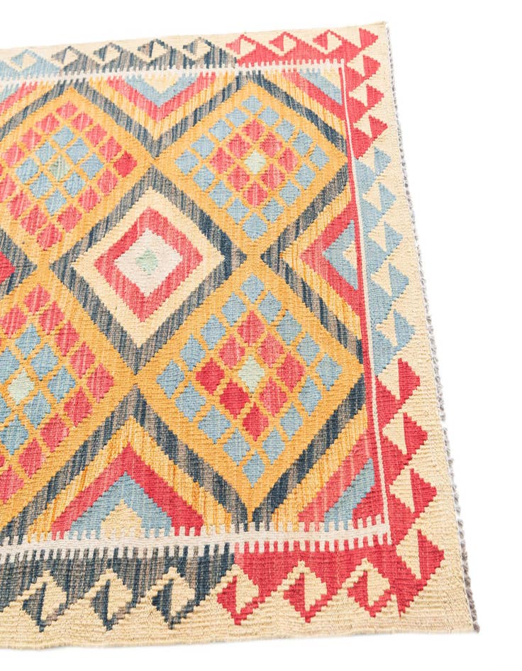 Detail image of  3' 4 x 6' 8  Hand Woven Kilim Maymana Wool Runner Rug