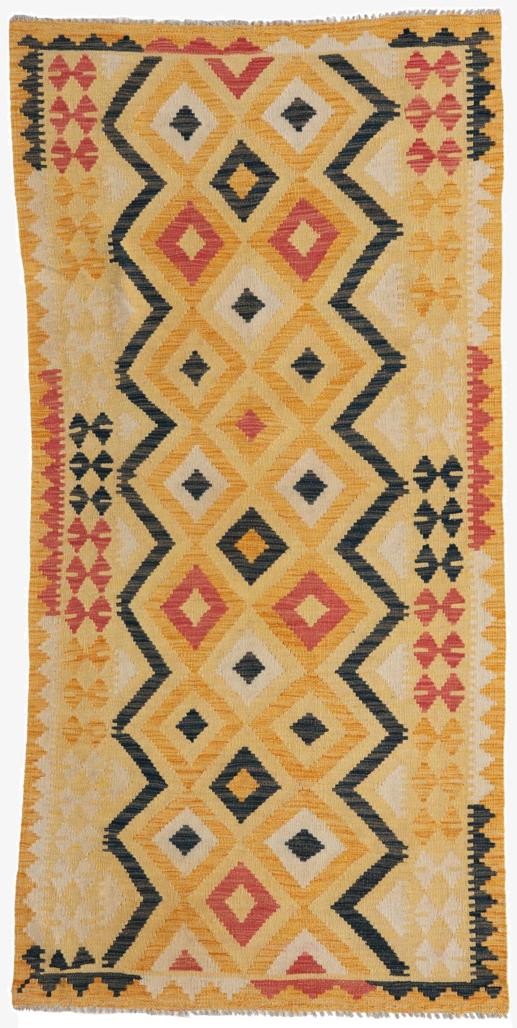  3' 5 x 6' 10  Hand Woven Kilim Maymana Wool Runner Rug
