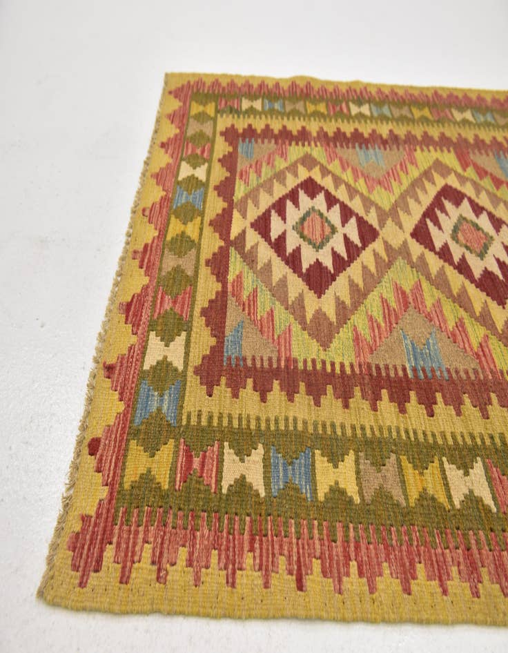 Detail image of  3' 2 x 3' 10  Hand Woven Kilim Maymana Wool Square Rug