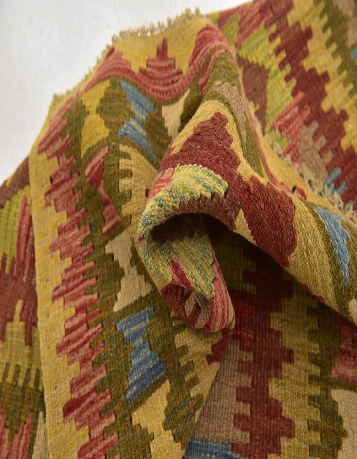 Detail image of  3' 2 x 3' 10  Hand Woven Kilim Maymana Wool Square Rug