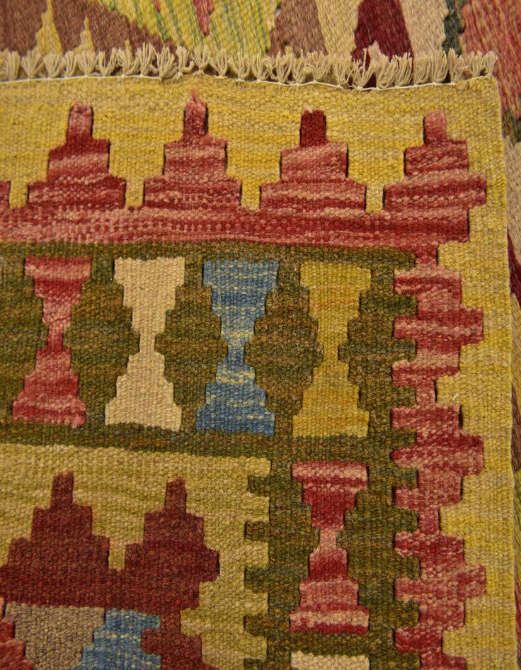 Detail image of  3' 2 x 3' 10  Hand Woven Kilim Maymana Wool Square Rug