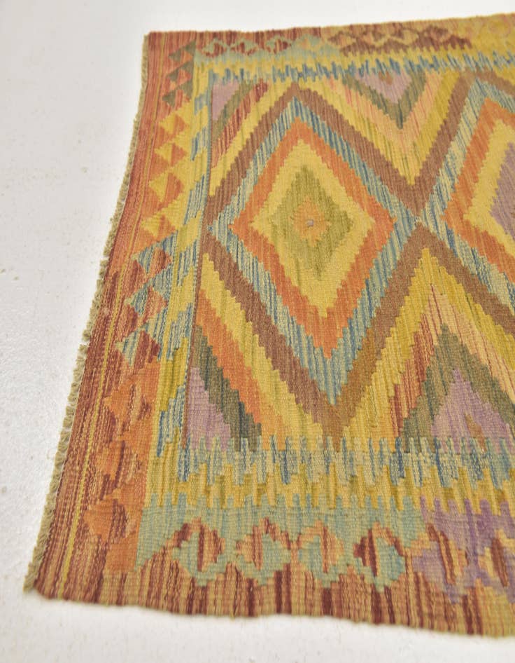 Detail image of  3' x 3' 8  Hand Woven Kilim Maymana Wool Square Rug