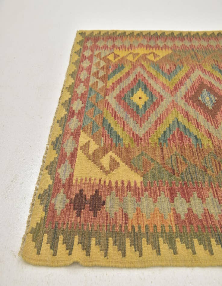 Detail image of  3' 3 x 3' 6  Hand Woven Kilim Maymana Wool Square Rug