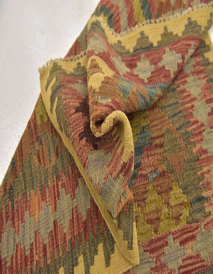 Detail image of  3' 3 x 3' 6  Hand Woven Kilim Maymana Wool Square Rug