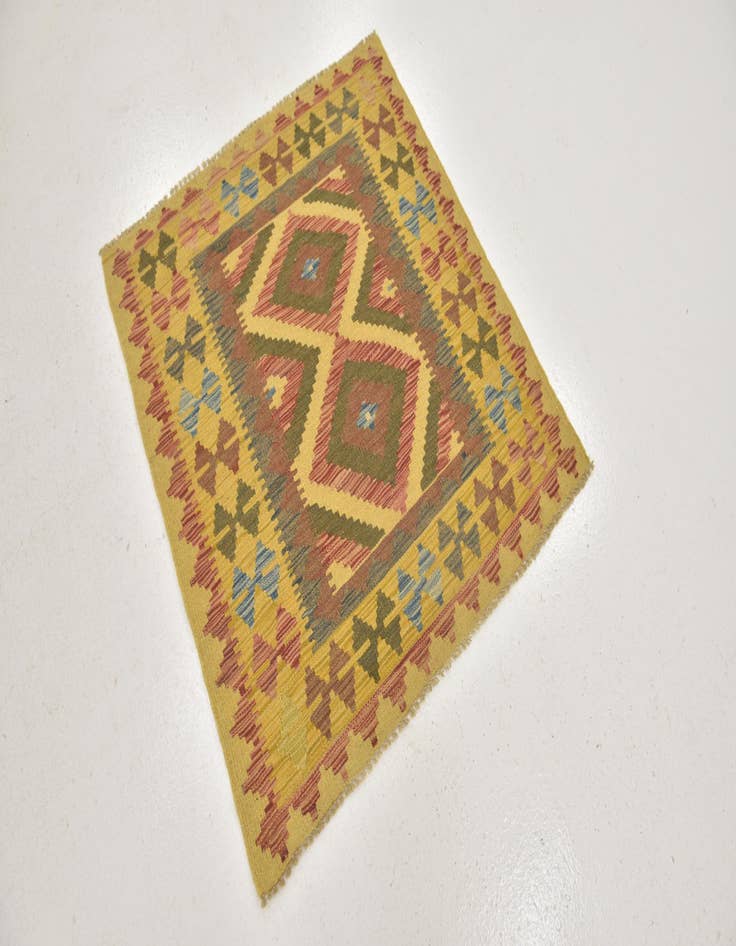 Detail image of  3' 2 x 3' 5  Hand Woven Kilim Maymana Wool Square Rug