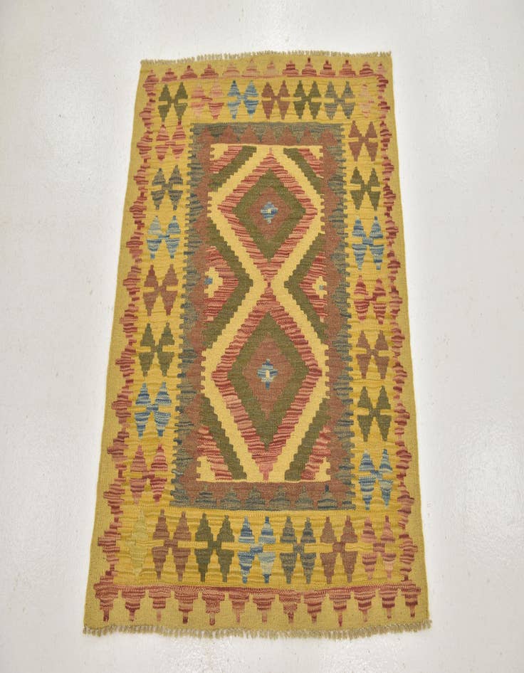 Detail image of  3' 2 x 3' 5  Hand Woven Kilim Maymana Wool Square Rug