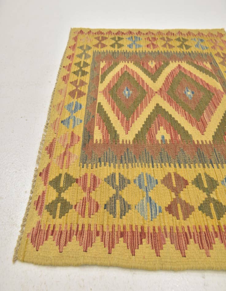 Detail image of  3' 2 x 3' 5  Hand Woven Kilim Maymana Wool Square Rug