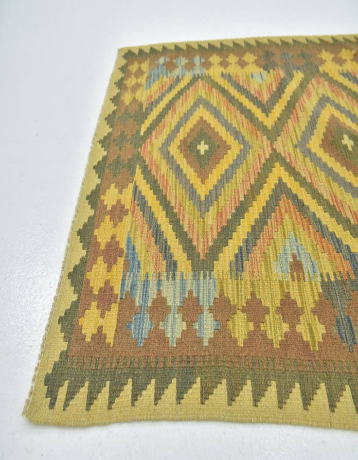 Detail image of  3' 2 x 3' 10  Hand Woven Kilim Maymana Wool Square Rug