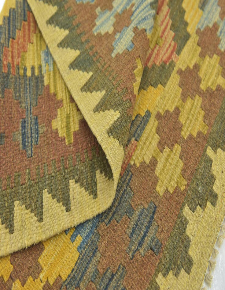 Detail image of  3' 2 x 3' 10  Hand Woven Kilim Maymana Wool Square Rug
