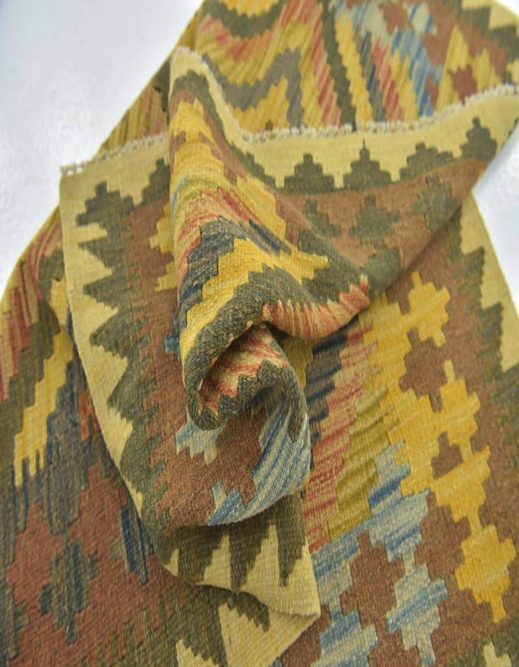 Detail image of  3' 2 x 3' 10  Hand Woven Kilim Maymana Wool Square Rug